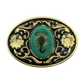 XGALBLA Cool Western Aquamarine stone 3D Scorpion Belt Buckle For Men(Gold tone)