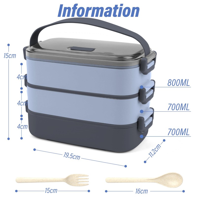 OITUGG 3 Layer Lunch Box Adults - 2200ml Multi Compartment