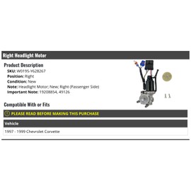 Right Passenger Side Headlight Motor - Compatible with 1997-1999 Chevy Corvette