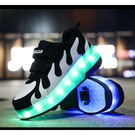 Ufatansy Roller Shoes LED Light Up Shoes with Wheels Roller Skate Shoes USB Rechargealbe Shoes Kids Gifts(13 Little Kid,Black)
