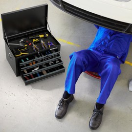 IRONMAX Small Tool Box, 24" Lockable Steel Toolbox with 6 Drawers & Top Tray, Heavy Duty Tool Chest Cabinet Storage Organizer for Garage, Workshop, Repair Shop, Warehouse (Black)