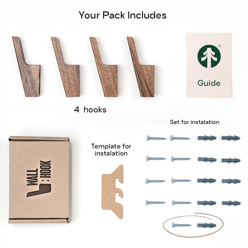 THEHRDWOOD Wood Wall Hooks - Set of 4 - Dark