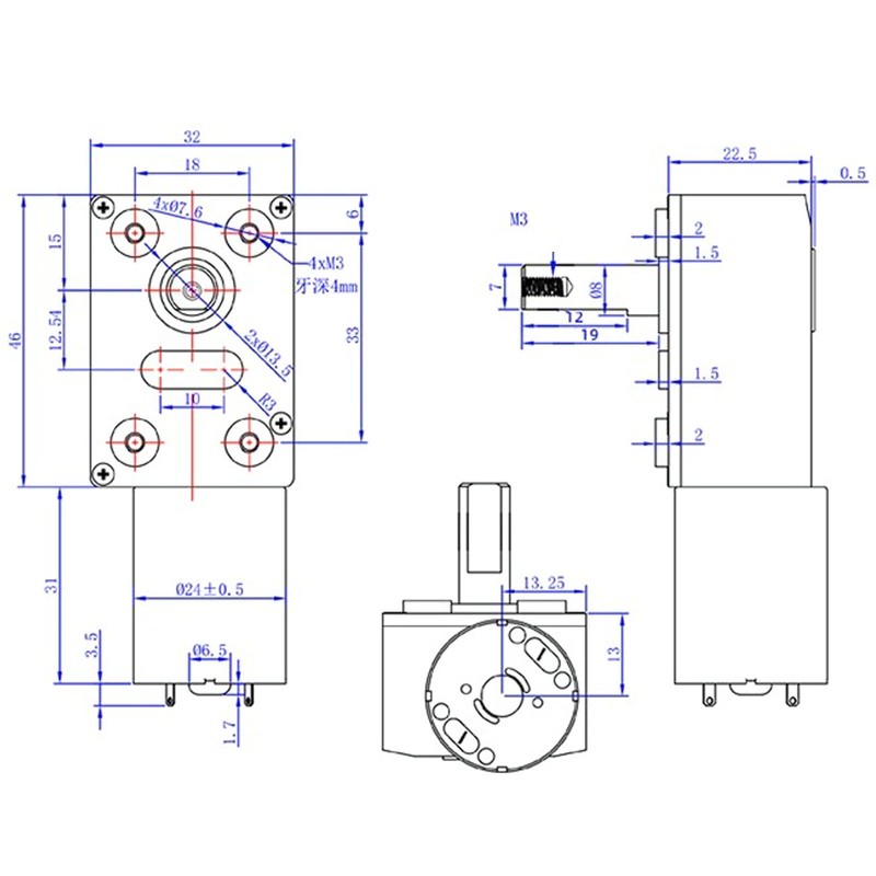 Gear Motor 4‑25kg·cm 12mm Shaft Self Locking Reversible DC 24V