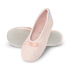 Isotoner Women's Microterry Gemma Ballerina Slippers-Suede Sole with Memory Foam Comfort, Machine Washable, Evening Sand Diamond, 6.5-7. 5