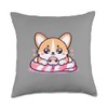 Funny Japanese Corgi Snake Kawaii Art Throw Pillow