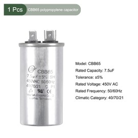 YOKIVE Run Capacitor CBB65, Oval Run Start Capacitor with Terminal Great for HVAC, Air Conditioners, Heat Pumps (Silver, 7.5uF 7.5mfd 450V AC 40/85/21)