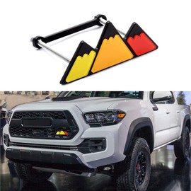 Tri-Color Grille Badge Emblem Decoration Accessories Car Truck Label Compatible for Tacoma 4Runner Tundra Sequoia Rav4 Highlander (Mountain Yellow/Orange/Red)