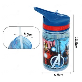 Avengers Tritan Water Bottle 400ml, Kids Boys Sports Water Bottle, Flip Straw BPA Free and Reusable Drink Bottle with Carry Handle, Light-Weight School Bottle