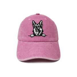 ZKFE German Shepherd Baseball Cap for Women Men, Dog Lover Gift, Embroidered Snapback Hat, Washed Pink Adjustable Dad Hat