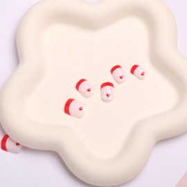 Heart Press on Nails Short Square Valentines Day Fake Nails, Red French Hearts Design White Gel Acrylic Nails Kit, False Nails New Year Fashion Nail Decorations 24 Pcs