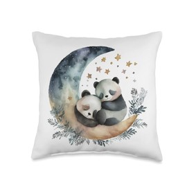 Baby Panda Bear Cute Happy Bear Mom Baby Panda Giant Moon Throw Pillow, 16x16, Multicolor