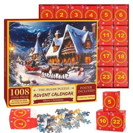 Advent Calendar 2024,Christmas Puzzle 1008 Pieces,Christmas Jigsaw Puzzle 24 Days Countdown Christmas Advent Calendar Puzzle for Kids Adults Christmas Theme Puzzles Gift
