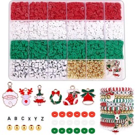 2946 Pieces Christmas Beads Bracelet Making Kit, Red Green White Clay Spacer Beads, Polymer Clay Letter Beads with Christmas Charms Pendant for Necklace Making Jewelry DIY Crafts Gifts
