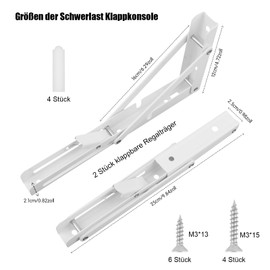 Pack of 2 Folding Console Heavy Duty Folding Hinge Angle Folding Shelf Brackets 25 x 11.5 cm Bearing 35 kg Stainless Steel Folding Angle Wall Flap Fitting Table Shelf Angle Tablet Holder for Home