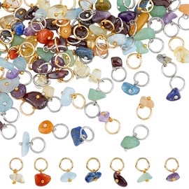 SUPERFINDINGS 84Pcs Natural Mixed Pendants Nuggets Gemstone Charms Crystal Stone Charms with Stainless Steel Jump Ring for Earring Necklace Bracelet Jewelry Making
