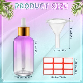 Dandat 50 Pack 4 oz Glass Dropper Bottles Leakproof 120 ml Glass Tincture Bottles with Eye Droppers, 4 Funnels, 54 Labels for Essential Oil Perfumes Hair Oil(Purple Gradient)