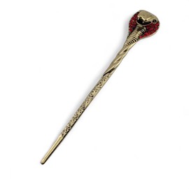 Golstone Metal & Red Crystal Cobra Snake Hair Stick - cute single serpent head kanzashi pin for bun, French twist