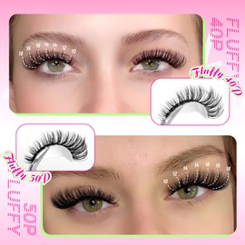 Wispy Lash Clusters Kit Fluffy Individual Eyelashes D Curl Lashes Individual Cluster DIY Eyelash Extension Kit at Home Russian Cluster Lashes Glue Bond and Seal,Tweezers (40+50P,10-18mm)