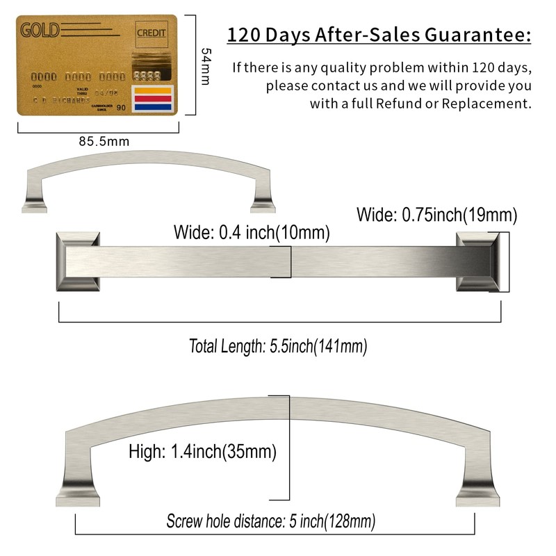 Amerdeco 10 Pack Brushed Satin Nickel 5 Inch(128mm) Hole Centers