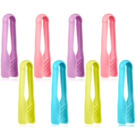 CHENGU 8 Pieces Multi Colored Set of Tongs Mini Plastic Tongs Cooking Tongs Tweezers Kids Adults for Serving, Baking, Grilling, Salad and More (6 Inch)