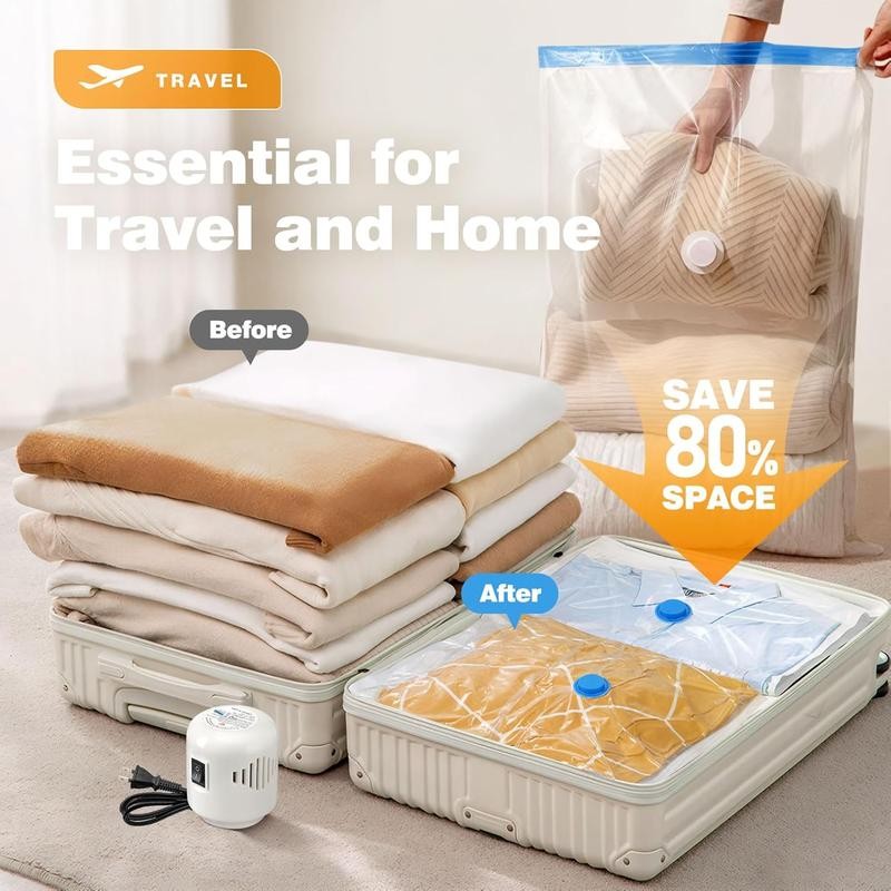 10 Pack Travel Vacuum Storage Bags With Electric Pump, Vacuum