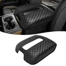 KBH Center Console Armrest Cover for Chevy Silverado & GMC Sierra 1500 2500 3500 2014-2018, Yukon & Tahoe & Suburban 2015-2020, Arm Rest Cushion, Vinyl Leather, Black (Fits Bucket Seat Console Only)