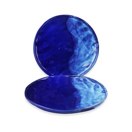 roro Handmade 7-inch Wavetop Blue Ceramic Plates for Tapas, Sushi, Desserts & Charcuterie, Rustic Organic Stoneware, Food-Safe, Lead & Cadmium-Free Glaze, Microwave & Oven Safe ; Set of 2
