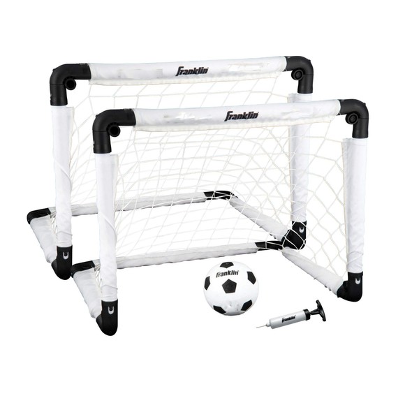 Franklin Sports Kids Mini Soccer Goal Set - Backyard/Indoor Mini Net and Ball with Pump - 22" x 17" Goal Size, White/Black