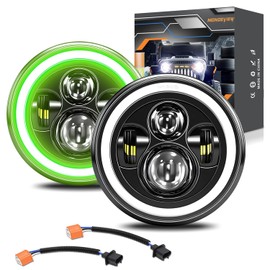 MONDEVIEW 7 Inch LED Headlight Round H6024 High Low Beam, Turn Signal DRL for Jeep Wrangler Chevy Ford Nissan Hummer, DOT Approved, Green Yellow, 2 PCS