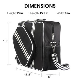 Cute Pickleball Tote Bag With Insulated Drink Cooler & Shoe Bag - Fence Hooks - Black