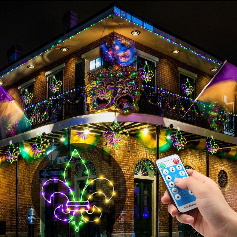 Rossesay 2 Pcs Mardi Gras Window Lights Mardi Gras Window