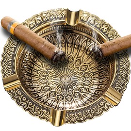 SOZATO Cigar Ashtray Vintage Metal,Luxury Retro Outdoor Ash Tray Man 6 Slots Cigar Holder Fancy Ashtrays for Smokers Outside Indoor Patio Office Cigar Accessories Gift for Men Dad,Decor (Black Gold)