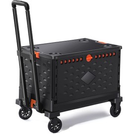 TBXsmique Foldable Utility Cart Collapsible Crate Rolling Carts with Wheels, Hand Truck Storage Box with Telescoping Handle, Folding Shopping cart with Wheels for Office Shopping Camping Travel Moving