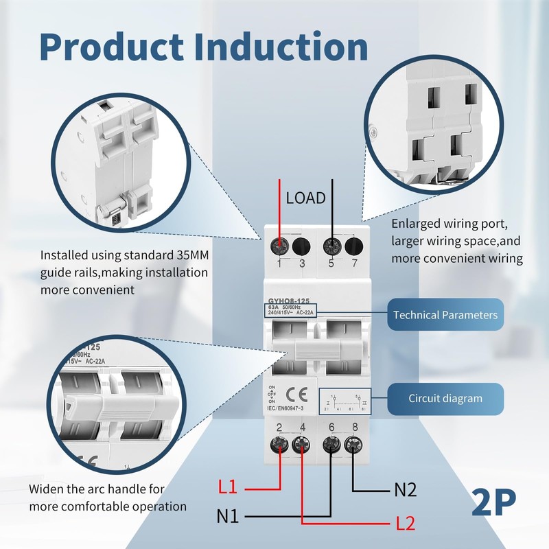Manual Transfer Switch ATS 2P 63A 240V 2 Position Switch