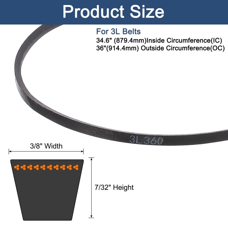 sourcing map 3L360 Classic Wrapped Rubber V-Belt, 36"(914mm) Outside Circumference,