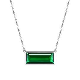 Aurora Tears Birthstone Necklace Jewellery Set, Square Birthstone Pendant for Women and Girls, 925 Sterling Silver, Bar necklace, 5 May Emerald