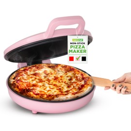 NutriChef Countertop Pizza Maker | 1500W Non-Stick Electric Pizza Cooker | Make 12" Personal Pizzas, Eggs, Toast, Quesadillas & More | Cool-Touch Handles & Space Saving | Temp Range 175-400°F | Pink
