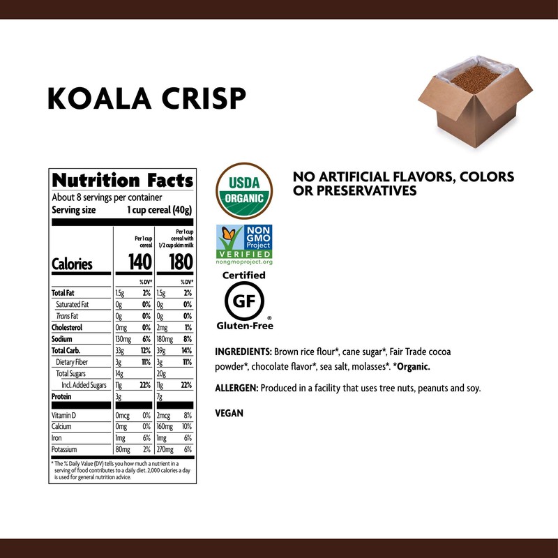EnviroKidz Organic Cereal, Chocolate Koala Crisp Bulk Box, 15 Lb