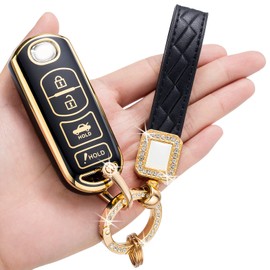 LCWPJWWS for Mazda Key Fob Cover,Soft TPU 360 Degree Protection for Mazda 3 6 8 Miata MX-5 CX-3 CX-5 CX-7 CX-9 4-Buttons Premium Soft Car Key Shell Case, Model-a(black), black