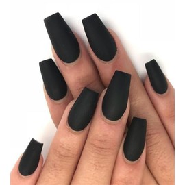 Aegenacess Press On Nails - Black Velvet Coffin Matte Fake Nails, Long, Solid Color Stick On Nails in 12 Sizes, 24PCS Glue On Nails