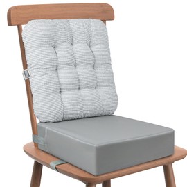 KOXUIUF Booster Seat for Kitchen Chair with Comfy Backrest Pillow and Adjustable Safety Buckles,Non-Slip Kid Toddler Booster Seat for Dining Table, PU Travel Baby Booster Cushion Chair