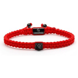 GT collection Men's Energy Bracelet with Red Pyramid Stainless Steel Bead, Adjustable Zircon Bracelet for Men