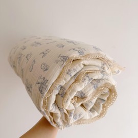 BuLuTu Baby Crib Quilt Cotton Muslin Toddler Blanket for Kids Boys Girls Soft Breathable Toddler Quilted Blankets Kids Comforter with Lace Edges, 60x80 Inches, Kitty Patern, Machine Washable