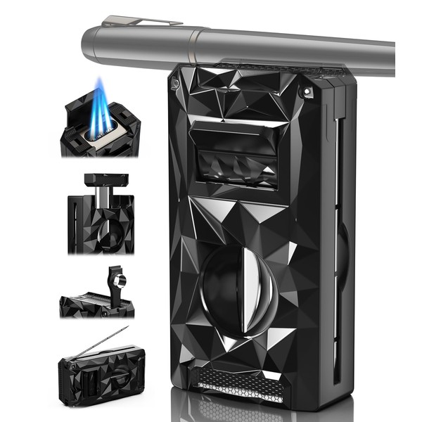 5-in-1 Windproof Lighter with V Cutter, Punch, Draw Enhancer Tool,