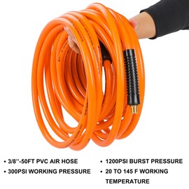 WYNNsky 3/8’’ PVC Air Compressor Hose 50FT with 1/4’’ NPT Brass Fittings, 300PSI