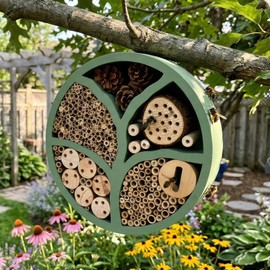 11” Woonden Multi Habitat Insect House Outdoor Garden Decorative Insect Hotels for Bee Butterfly and Beetle Tree of Life