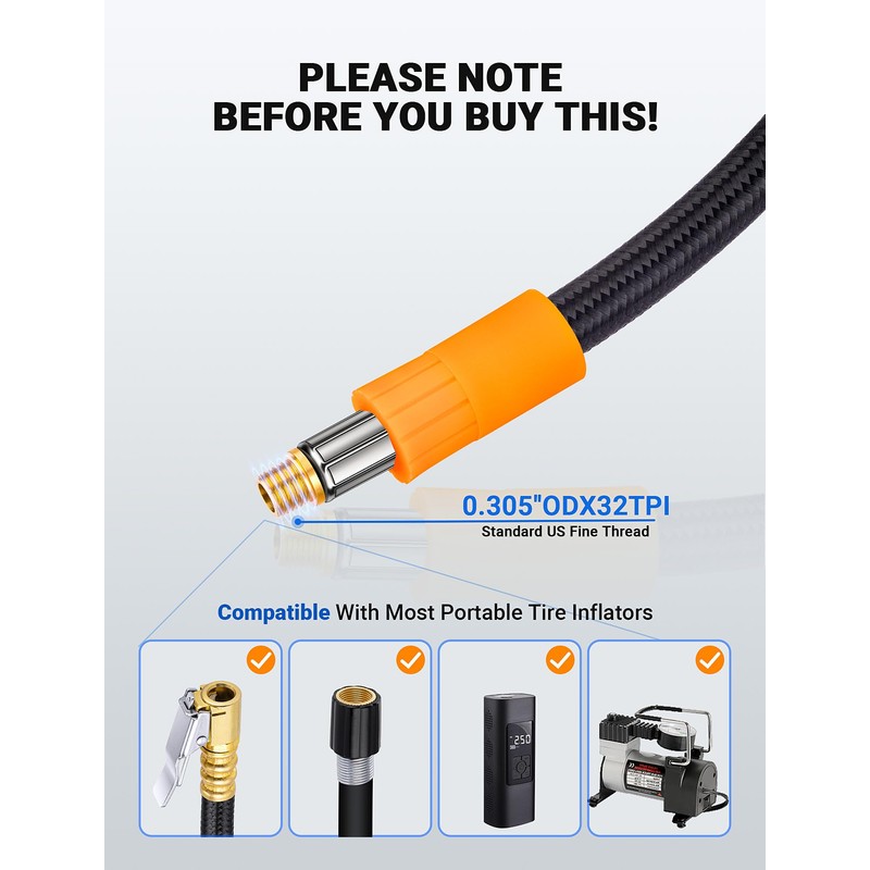LUMITECO Tire Inflator Hose Adapter with 360-Degree Swivel Tire Air