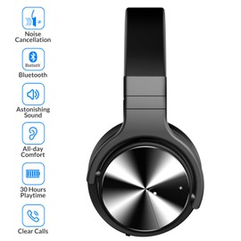 Silensys Active Noise Cancelling Headphones Bluetooth Headphones with Microphone Deep Bass Wireless Headphones Over Ear, Comfortable Fit, 30H Playtime for TV/Computer/Cellphone (Jet Black)
