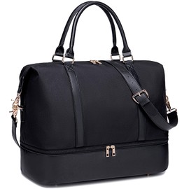 Travel Weekender Bag Womens Men Water Resistant Overnight Carry on Shoulder Duffel Beach Tote Bag (Black)