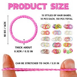 LUFFLOK 150 Pieces Multicolor Hair Ties, 15 Style Hair Bands for Girls and Baby, Hairbands Ponytail Holders Hair Tie, Elastic No Damage Hair Accessories for Kids Girls Infants Toddlers (150 Pcs)